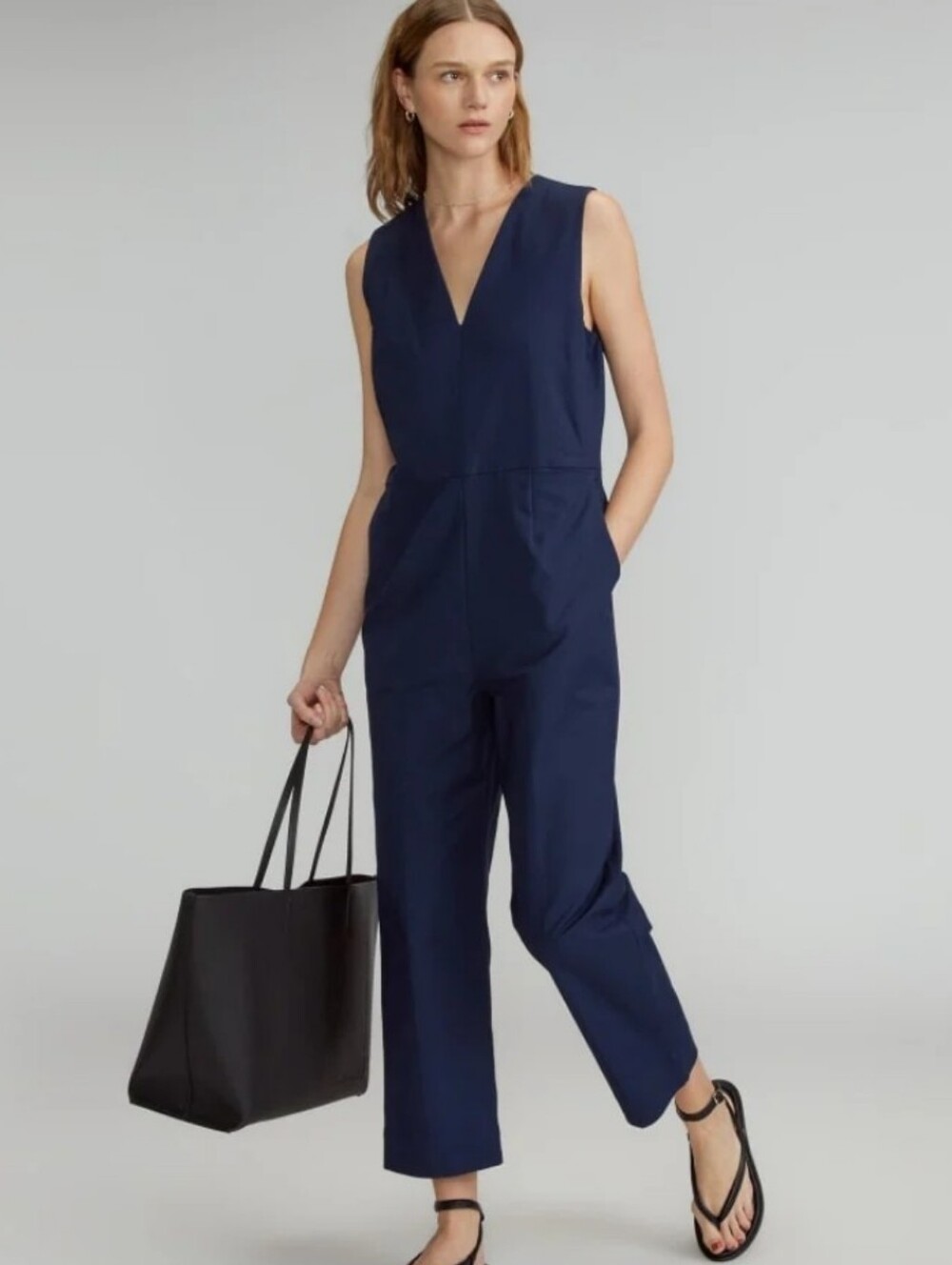 NWT Everlane Structuted Cotton Jumpsuit Navy Blue Size 16